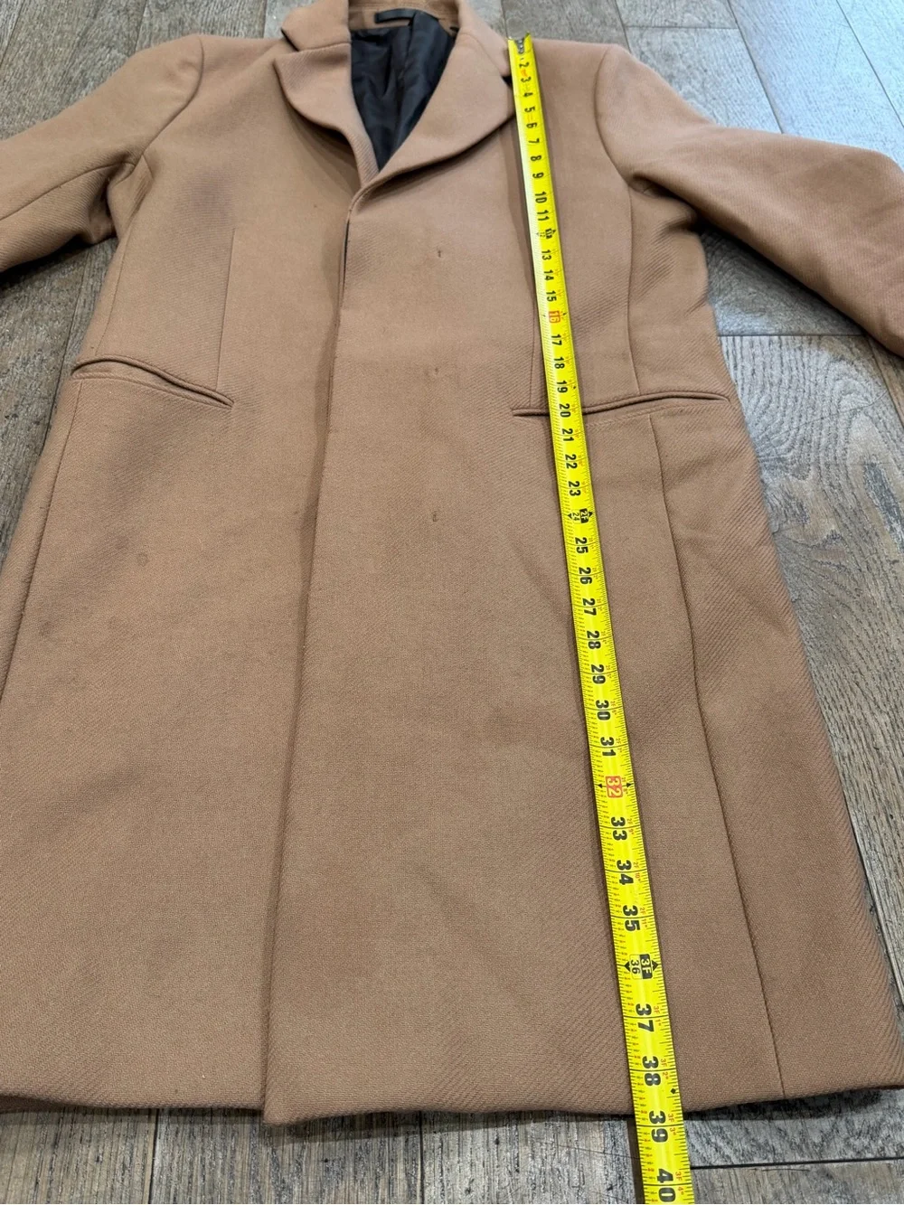 Theory Manroe Traceable Melton Wool Cashmere Overcoat Camel Men's Size S flawed